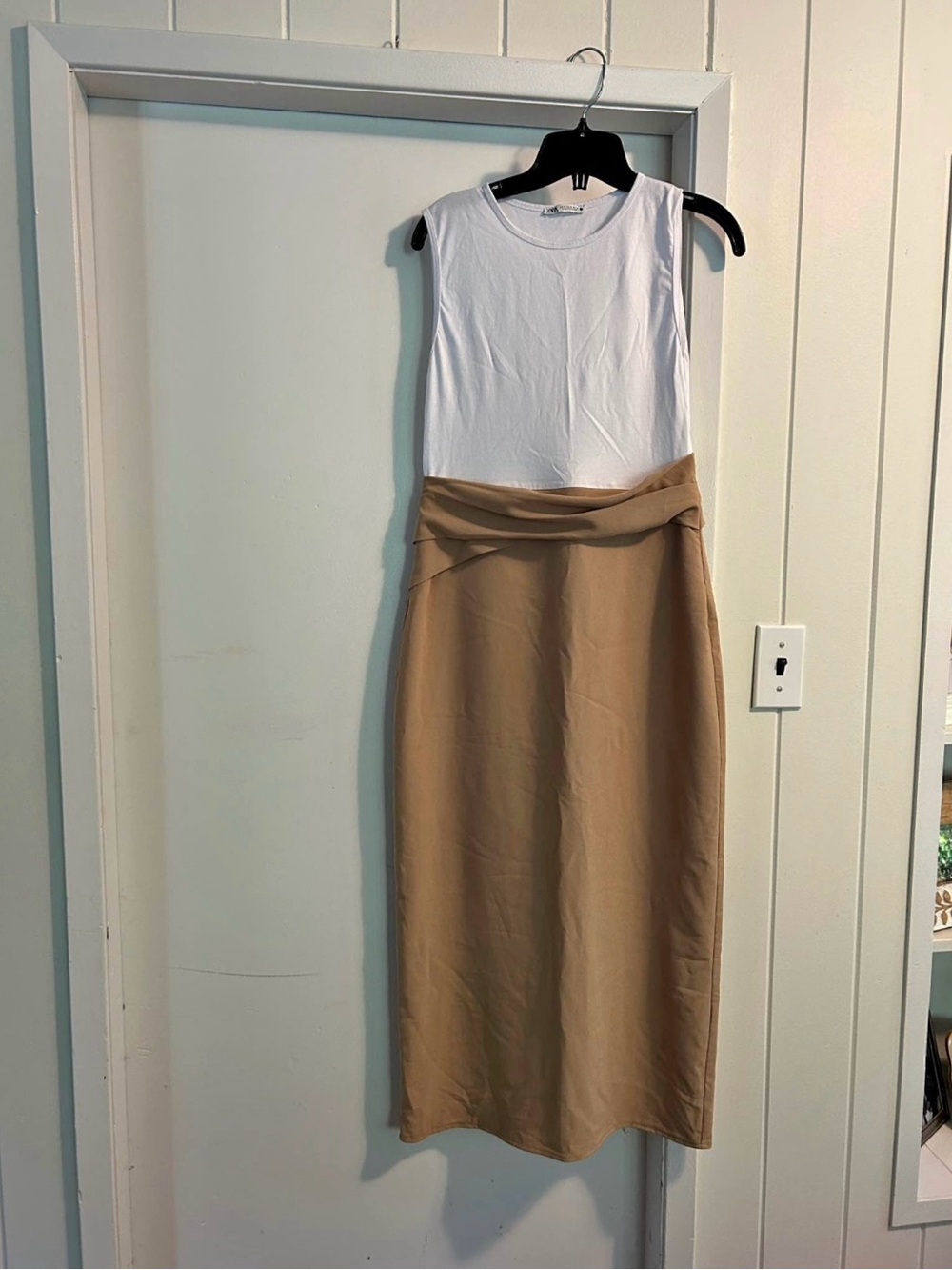 Zara White and Beige Maxi Dress